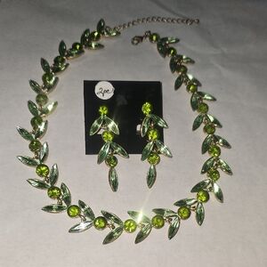 Unique Elegant Green Leaf Necklace and Earring Set